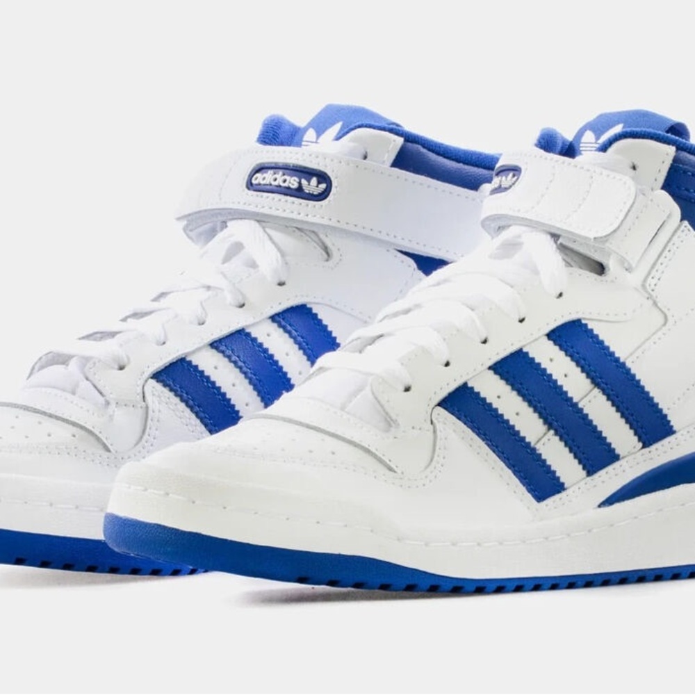 White and Royal Blue High-Top Sneakers